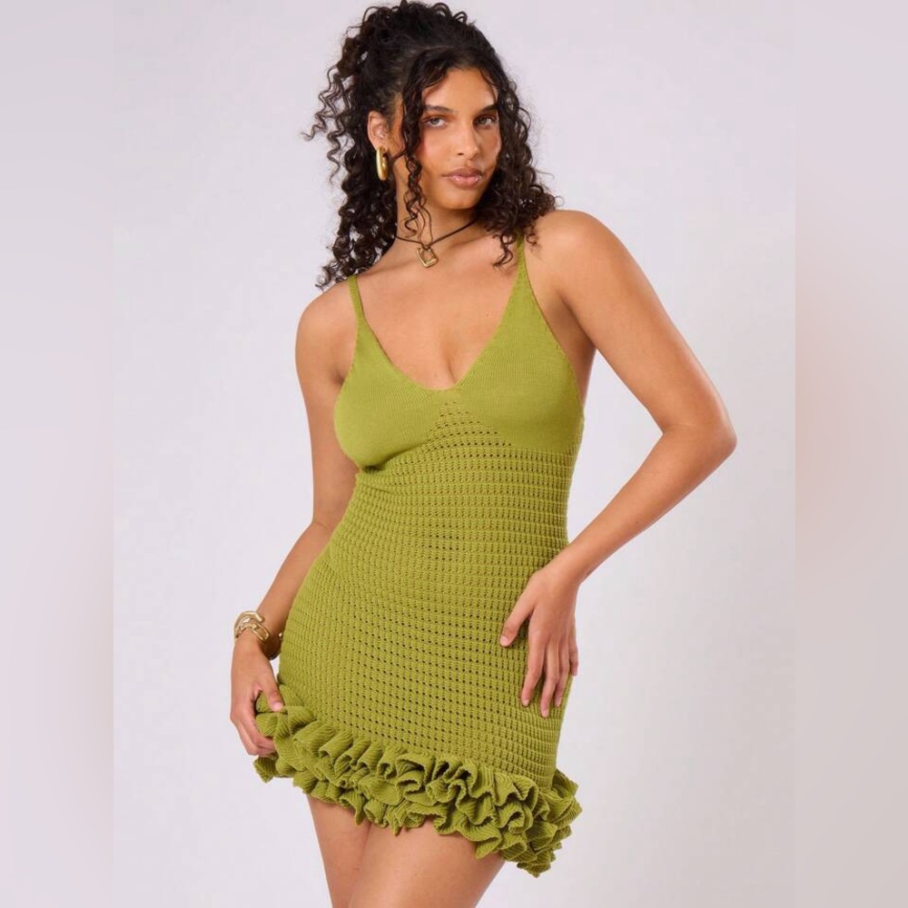 Elegant Olive Green Knit Dress